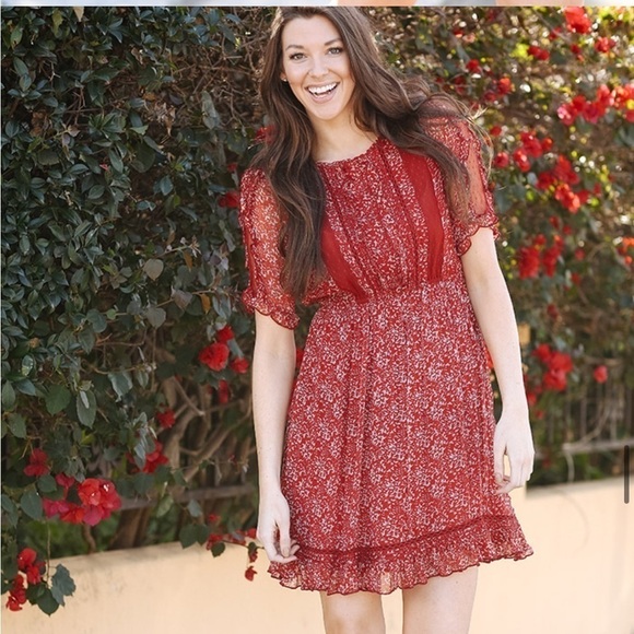 Anthropologie Dresses & Skirts - Anthropologie Floreat Red Amber Ruffle Lace Dress Sz 6